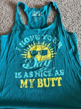 Chin Up Apparel Teal Tank Top with Yellow Sun Graphic